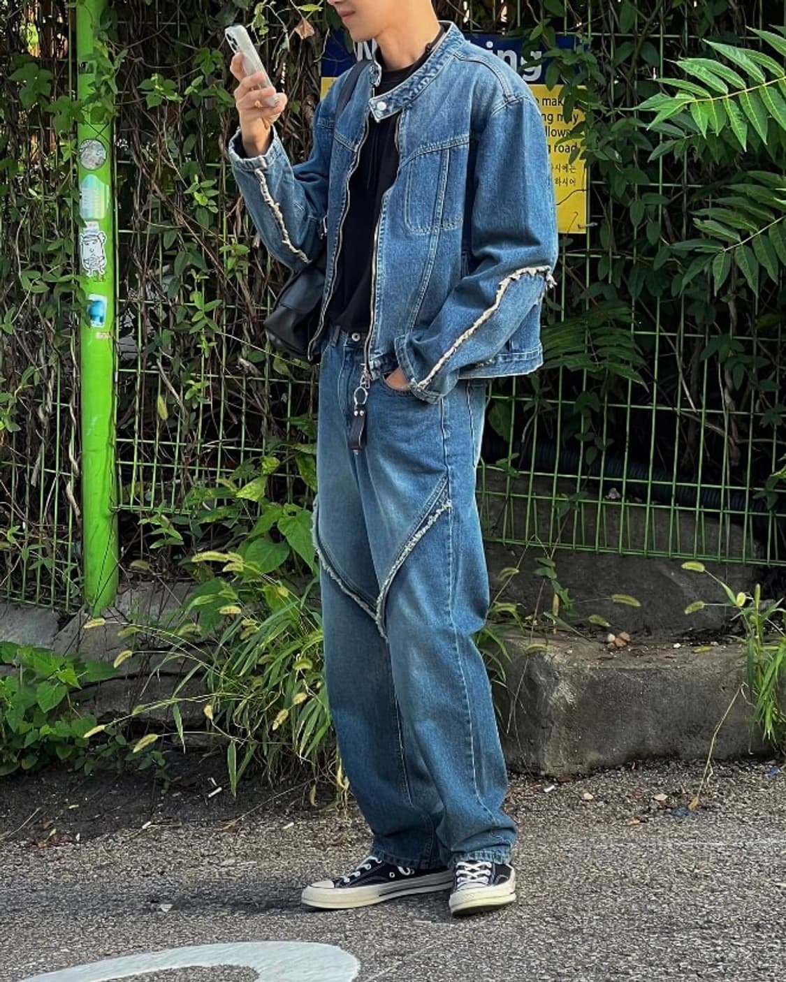 HENDER 사선 절개 중청 워싱 데님 프린지 웨스턴 29 26 일자핏 상품이미지3