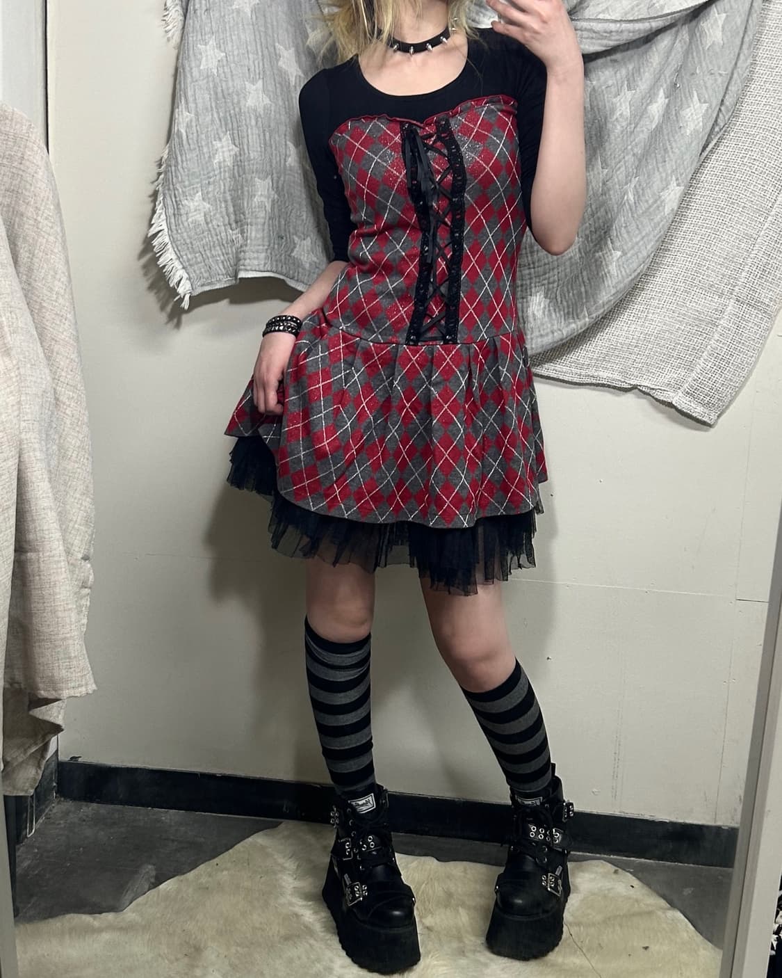 check pattern ribbon detailed dress 상품이미지2