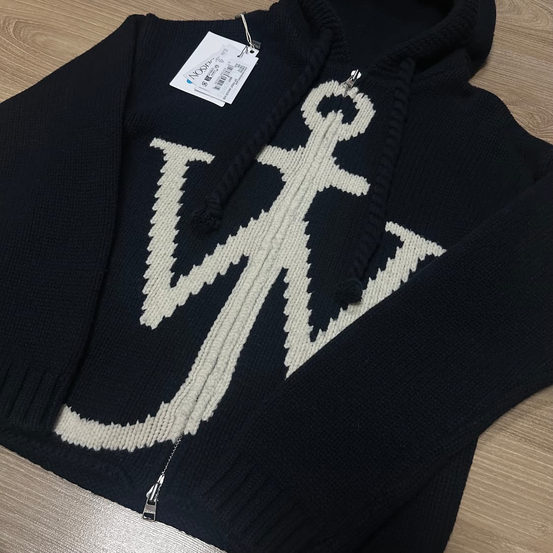 jw 앤더슨 지퍼 프론트 앵커 후드 집업 니트 네이비 상품이미지3