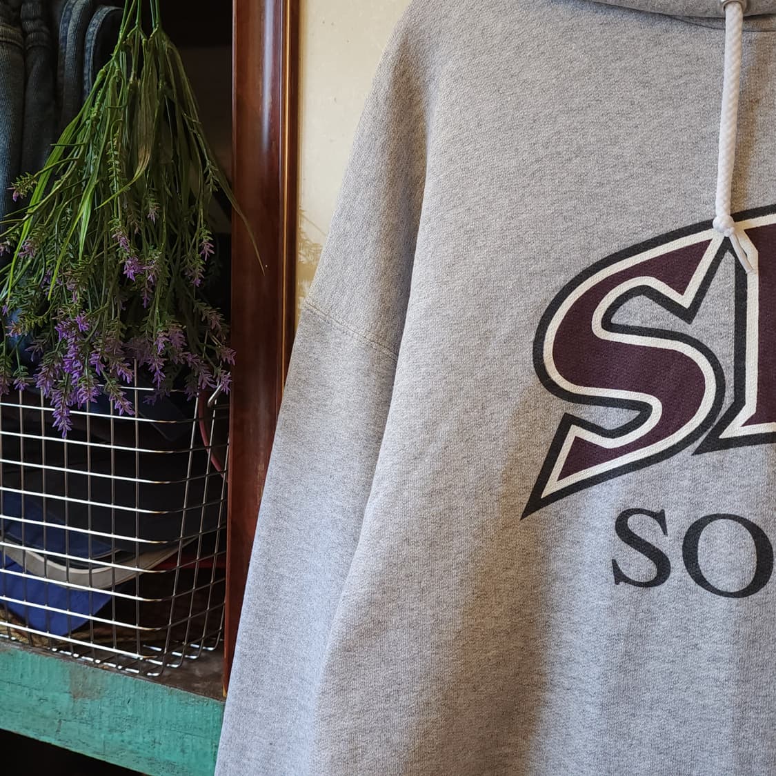 90s 헤인즈 후드 스웻셔츠 그레이 레터링 빈티지 후드 L 상품이미지5