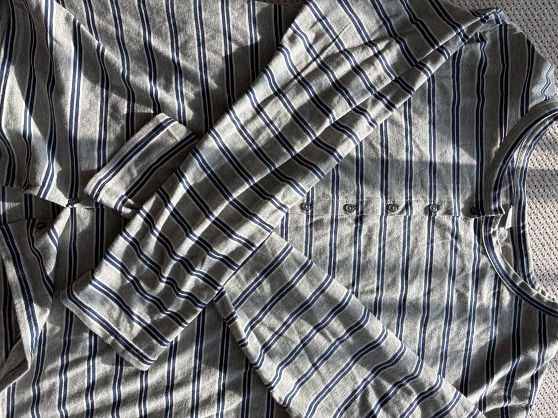 렌세 스트라이프 버튼 롱슬리브 멜란지 그레이 상품이미지3