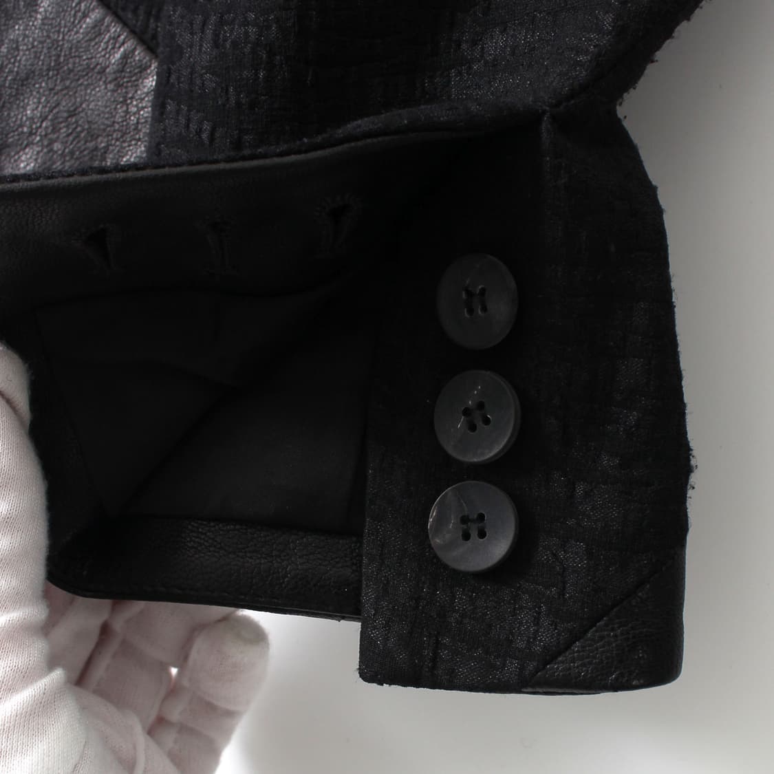 헬무트랭 Helmut lang 양가죽 배색 사선 비대칭 노카라 자켓 블레 상품이미지6