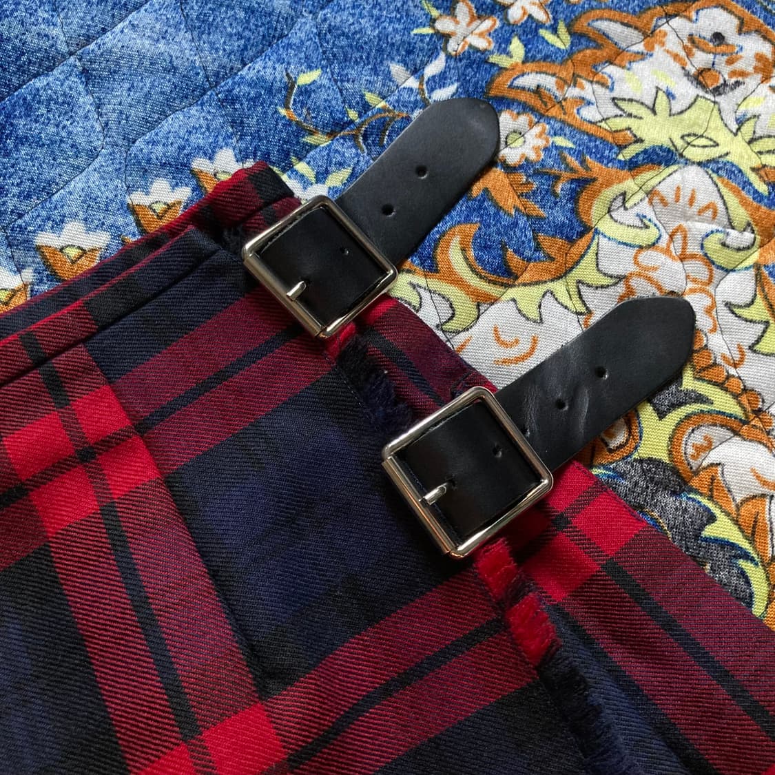 ONEIL 타탄체크 레드 네이비 사이드 버클 플리츠 킬트 스커트 치마 상품이미지5