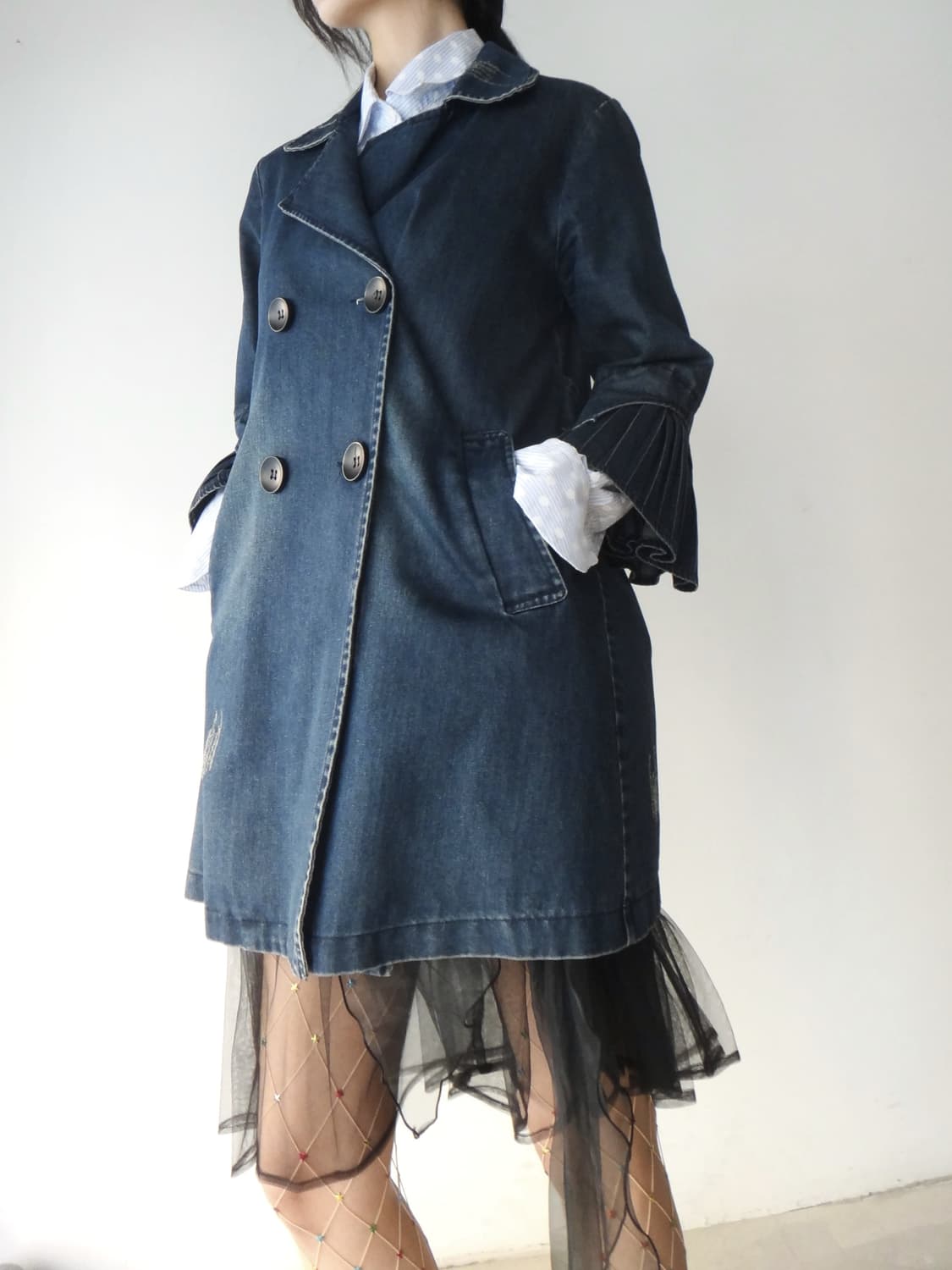 Sleeve pleats fly denim jacket 상품이미지6