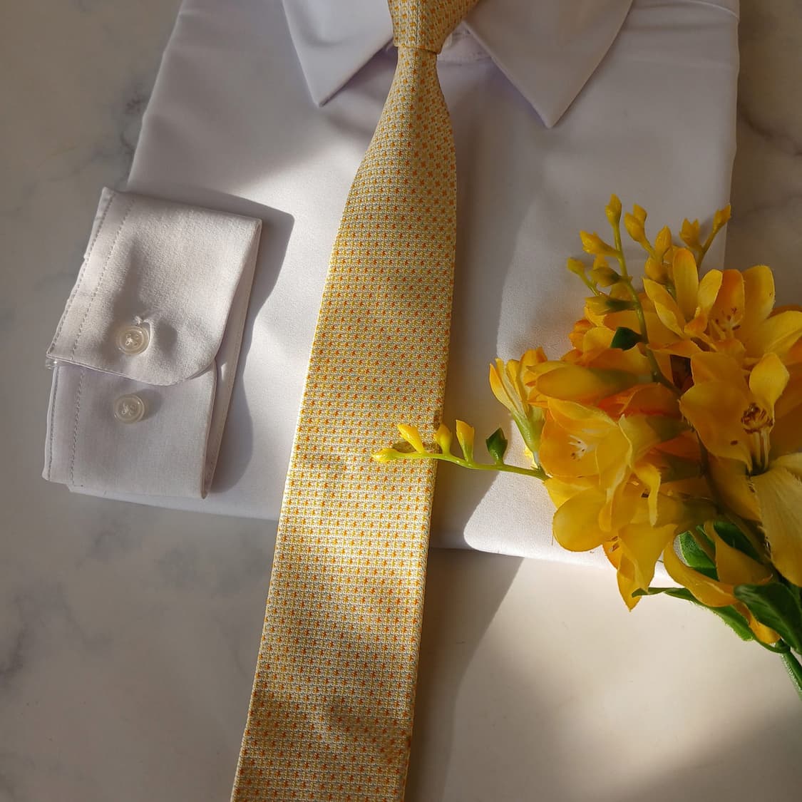 메트로시티 실크 옐로우 미니패턴 슬림넥타이 7.3cm B등급 A19603 상품이미지4