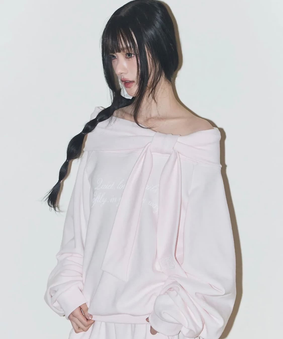 일리고 퓨어 보우 오프숄더 맨투맨 핑크 상품이미지2