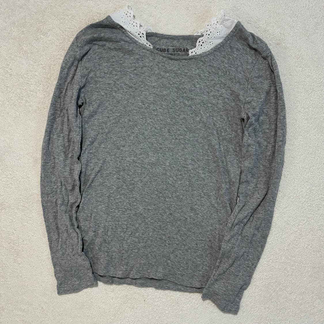 일본빈티지 cube sugar 그레이 레이스 이너 탑 상품이미지1