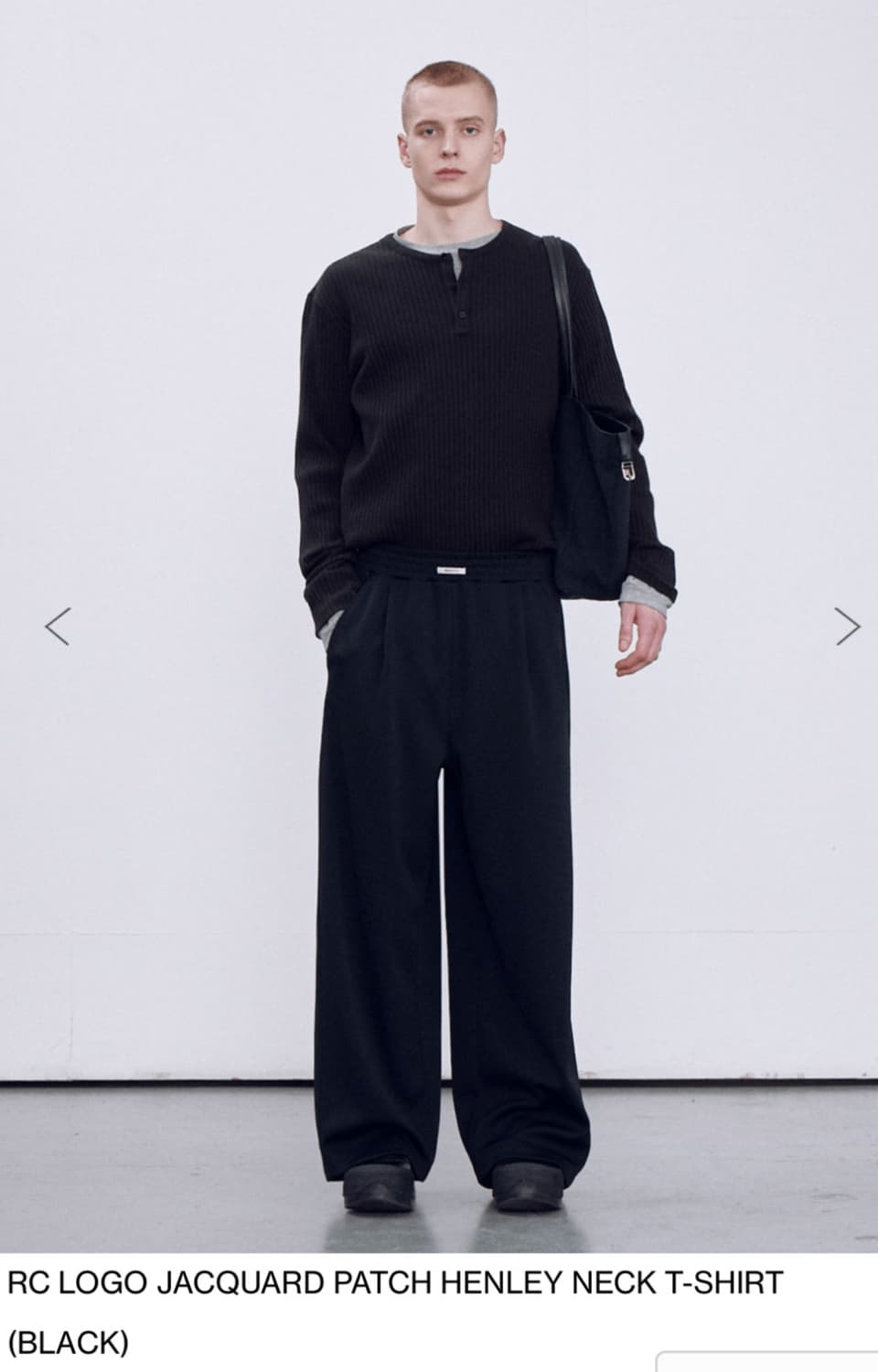 렉토 자카드 패치 헨리넥 블랙 L 상품이미지1