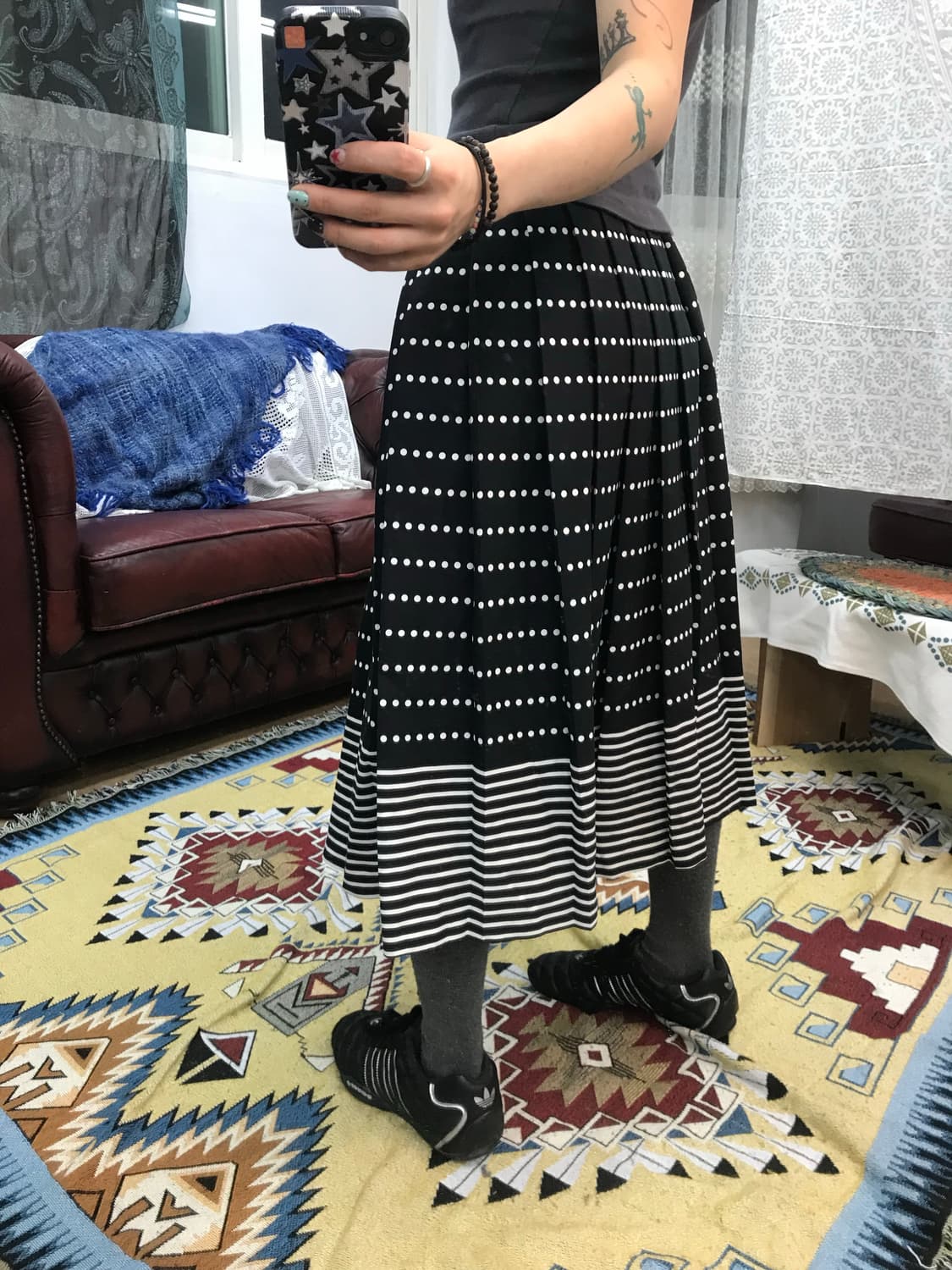 빈티지 여성 도트 스트라이프 미디스커트  상품이미지2