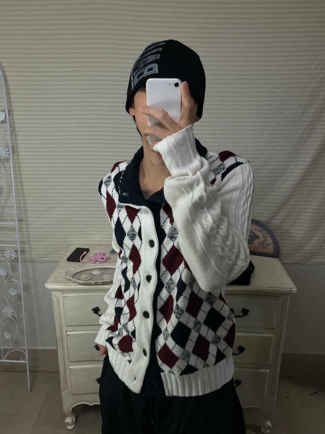 빈티지 화이트 아가일 니트 y2k 스트릿 갸루 펑키 일본빈티지692 상품이미지1