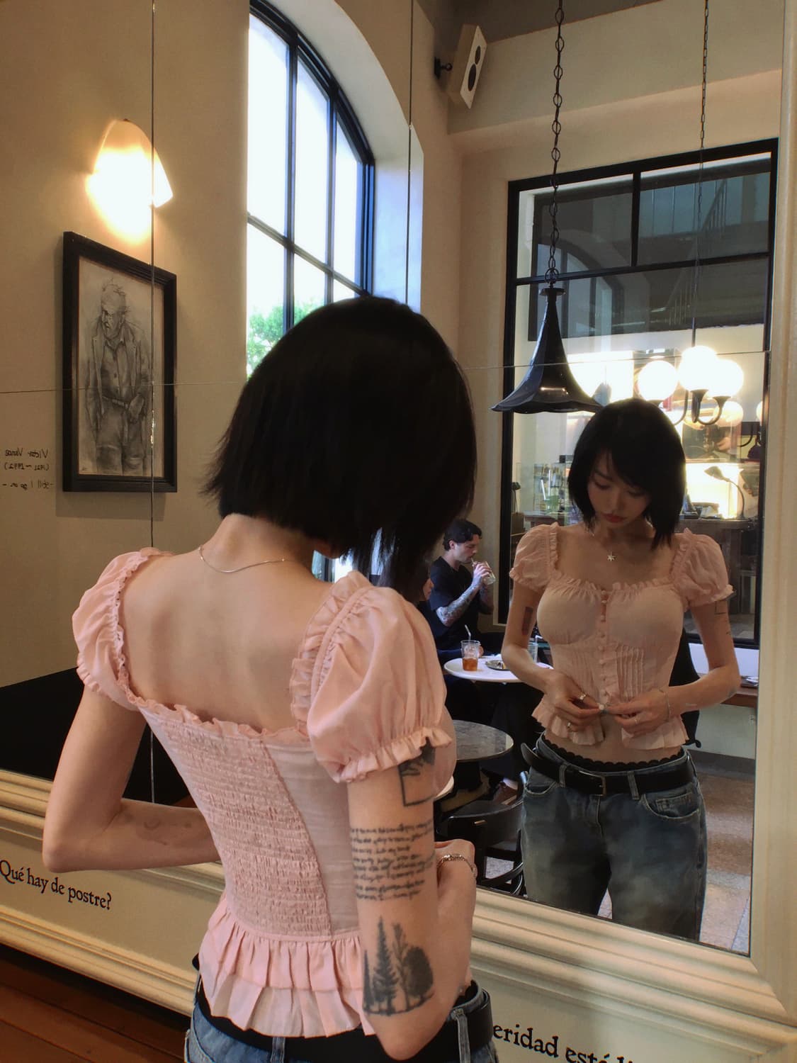 (새상품) 페일제이드 줄리 프릴 버튼 블라우스 피치 핑크 S 상품이미지3