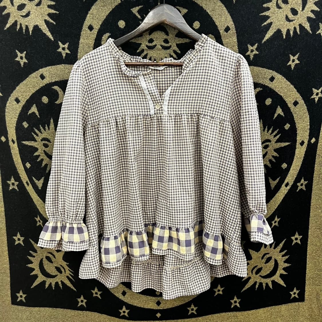 울랄라 빈티지 앤 러블리 퍼프 체크 코지 파자마 블라우스 K0114 상품이미지3