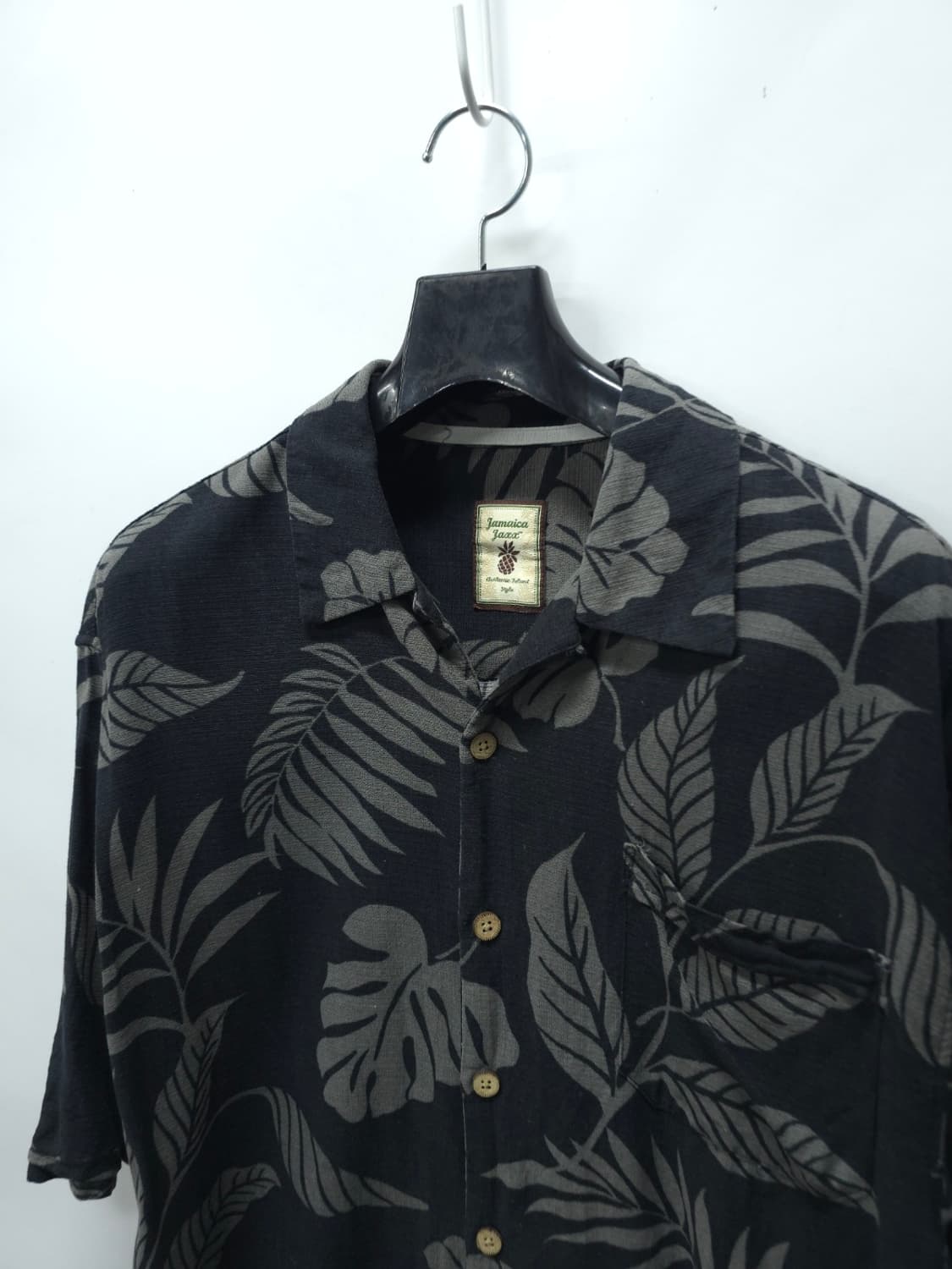 빈티지 자메이카 잭스 모노톤 보태니컬 실크 100% 알로하 셔츠 상품이미지2