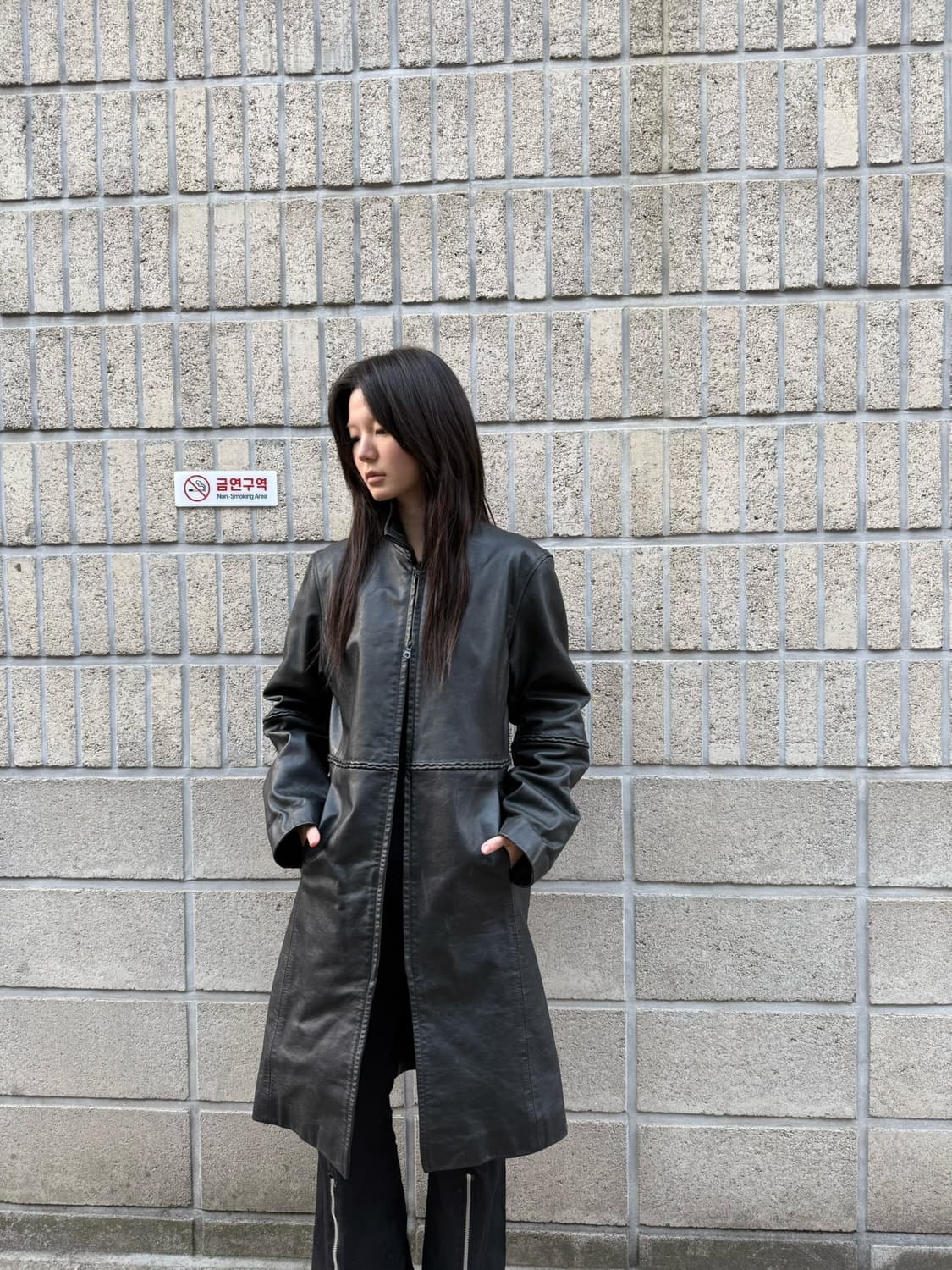 아르마니 진스 투웨이 집업 디테일 레더 코트 상품이미지3