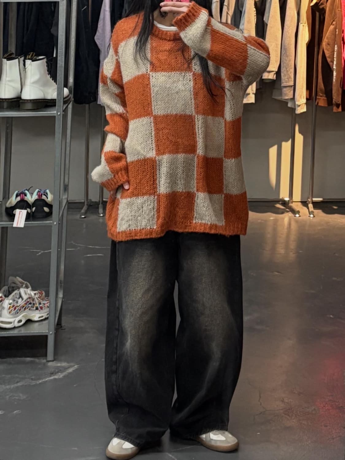 더오픈 프로덕트 체커보드 니트 A3492 상품이미지1