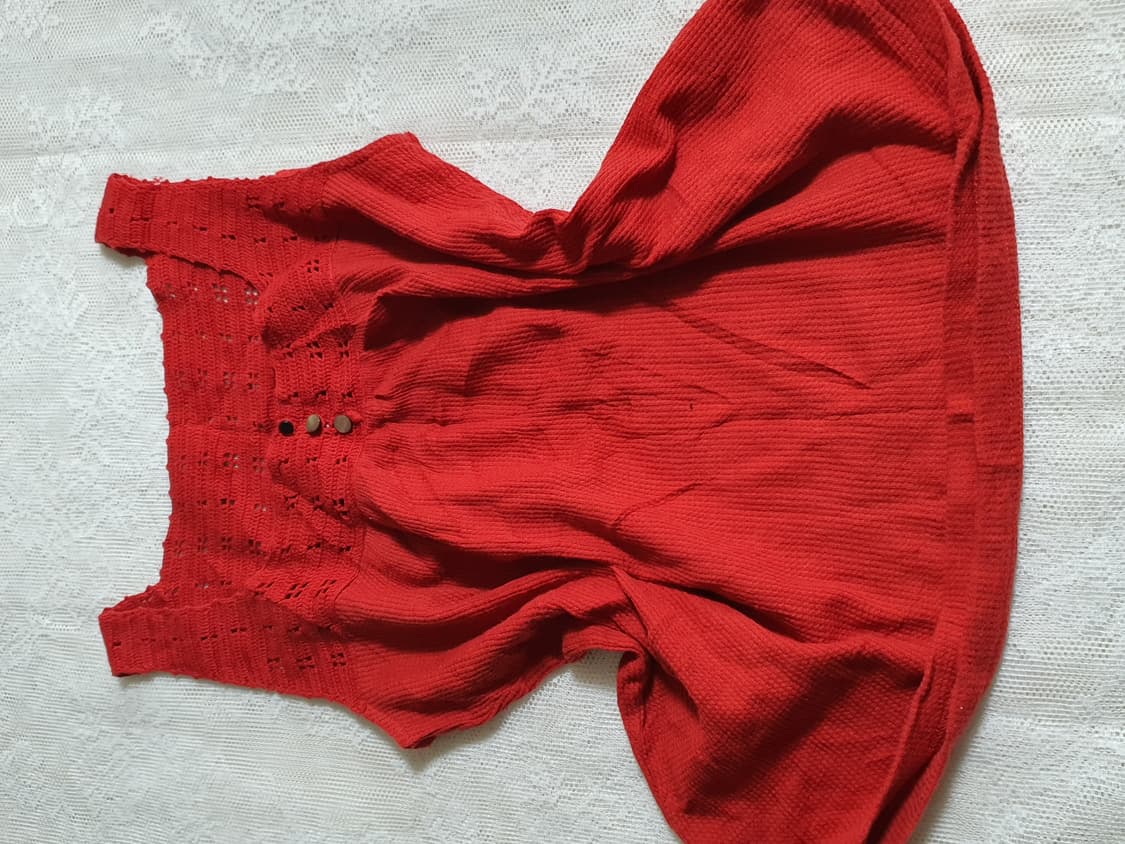 [일본빈티지] 모리걸 레드 브이넥 민소매 블라우스 상품이미지6