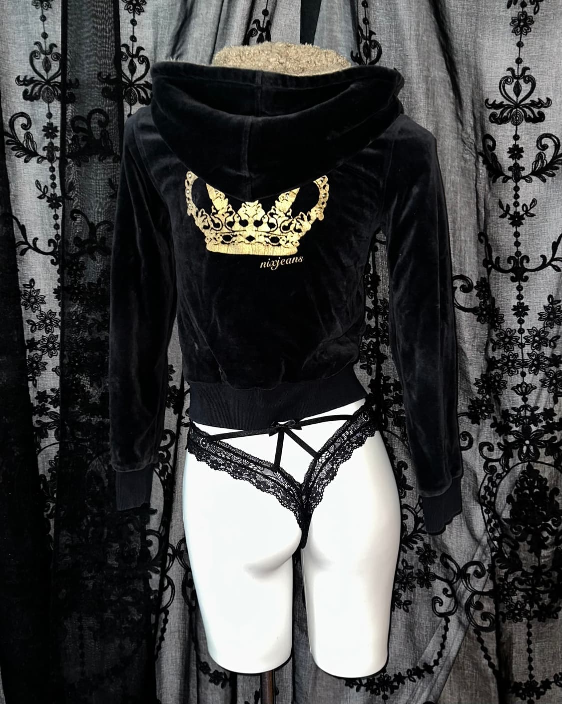 Gyaru Velvet Wool Hooded Zip-Up 상품이미지4