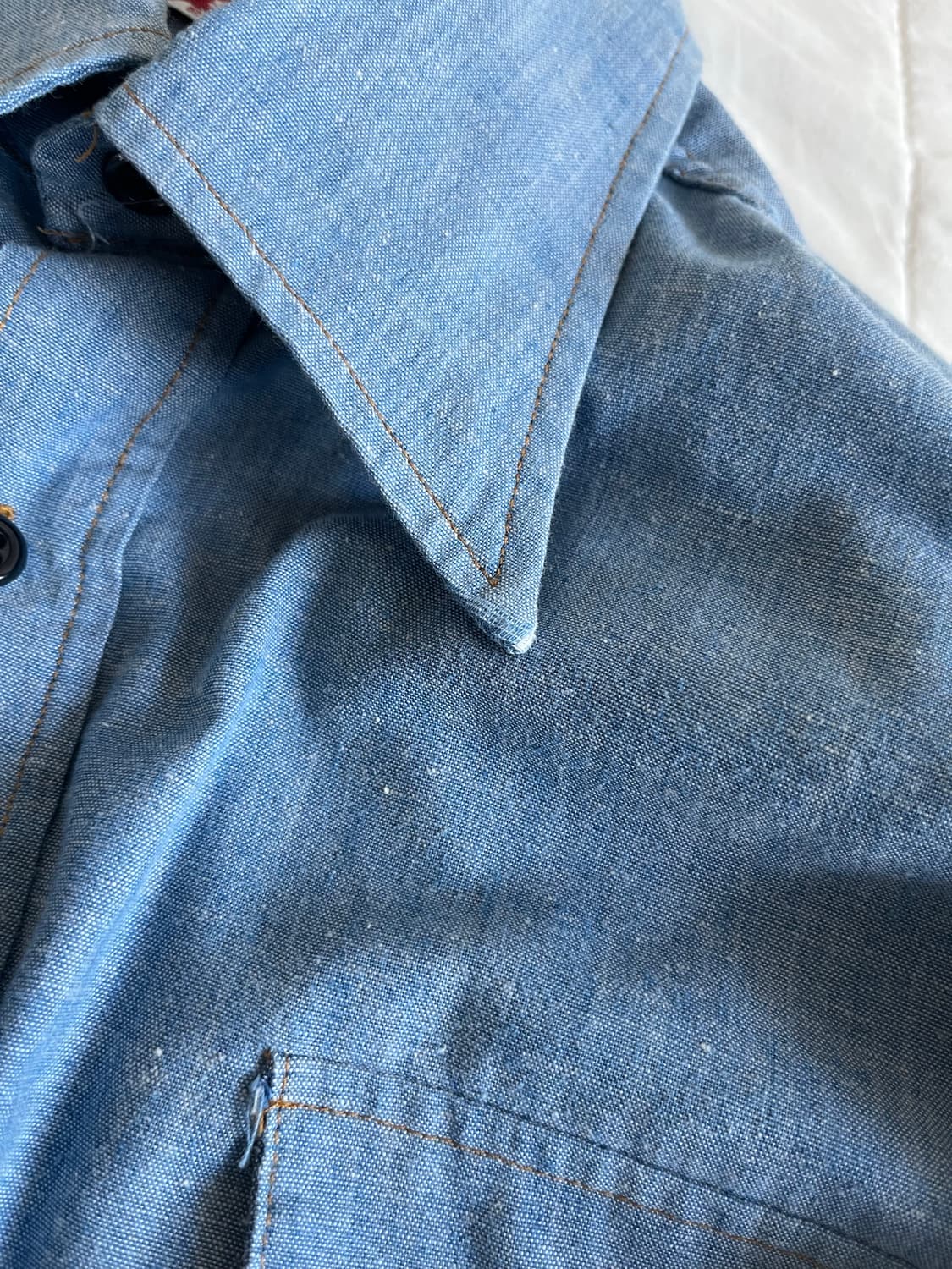 70's LEVI'S 샴브레이 자수 셔츠 L 상품이미지6