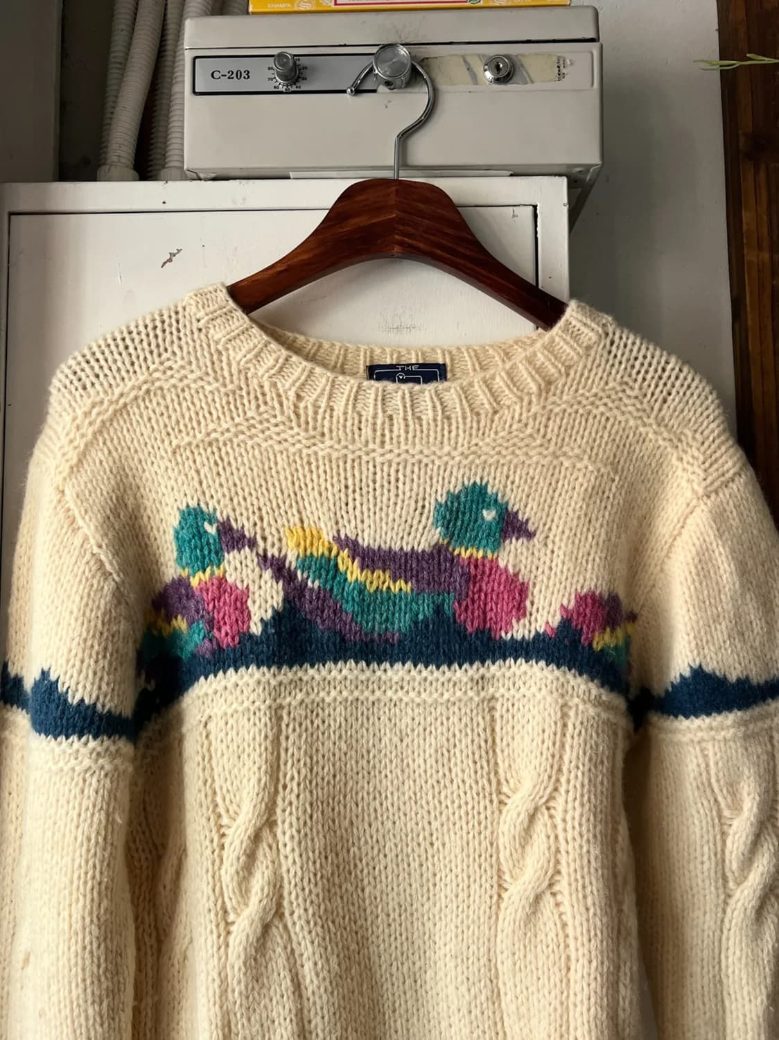 [S]90's 울리치 USA 우먼스 덕 패턴 피셔맨 스웨터 상품이미지1