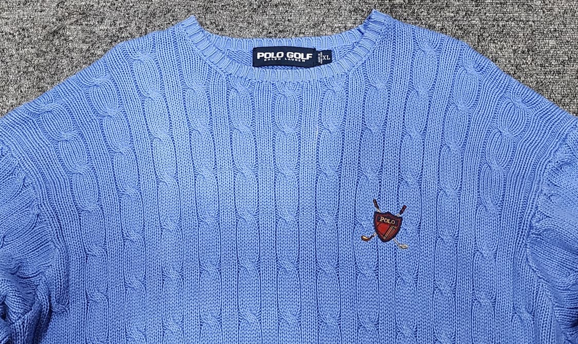 폴로 골프 폴로 랄프로렌 90s 크레스트 자수 케이블 니트 스웨터 XL 상품이미지3