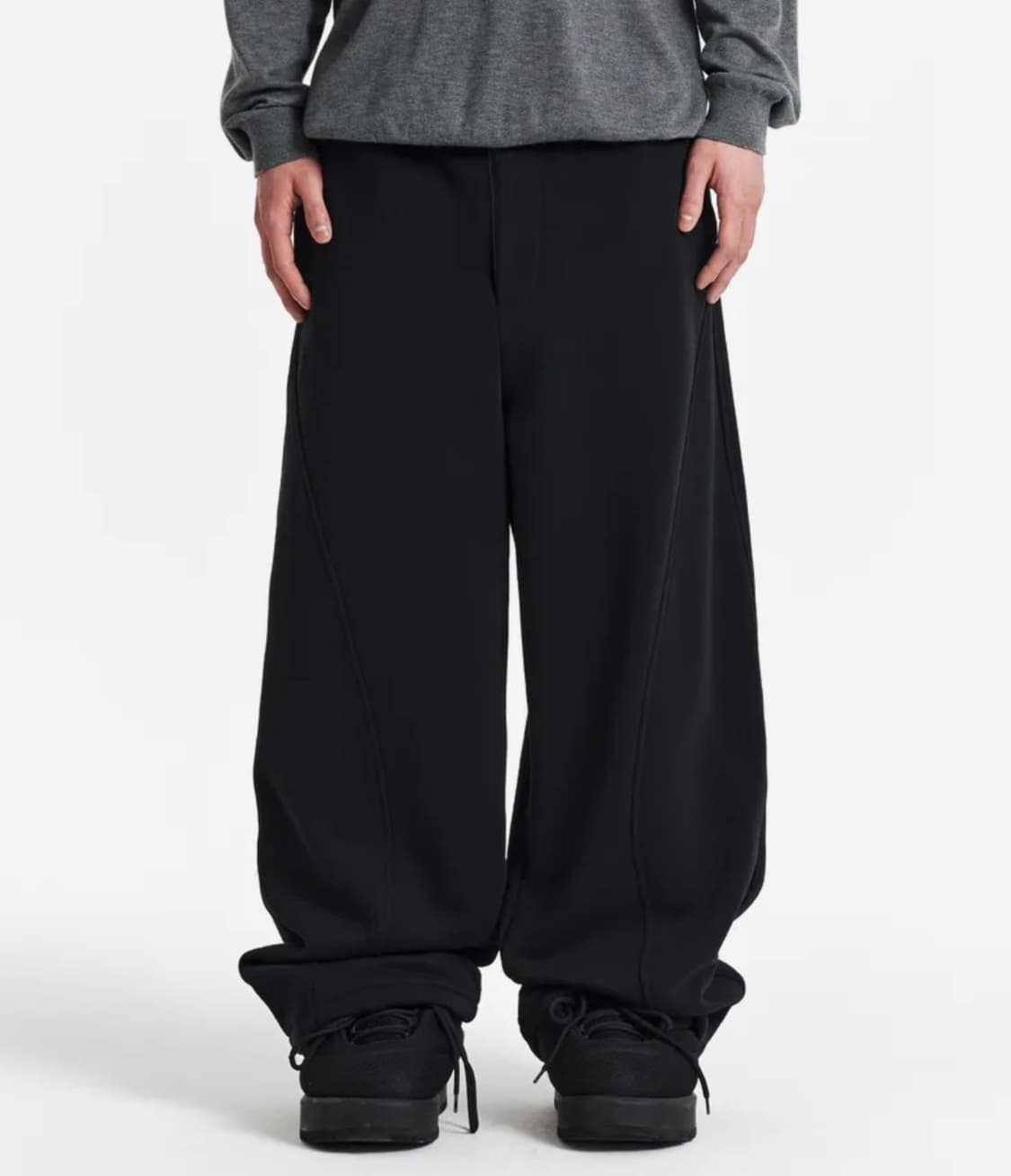 기철 와이드 스웨트 팬츠 블랙 상품이미지1