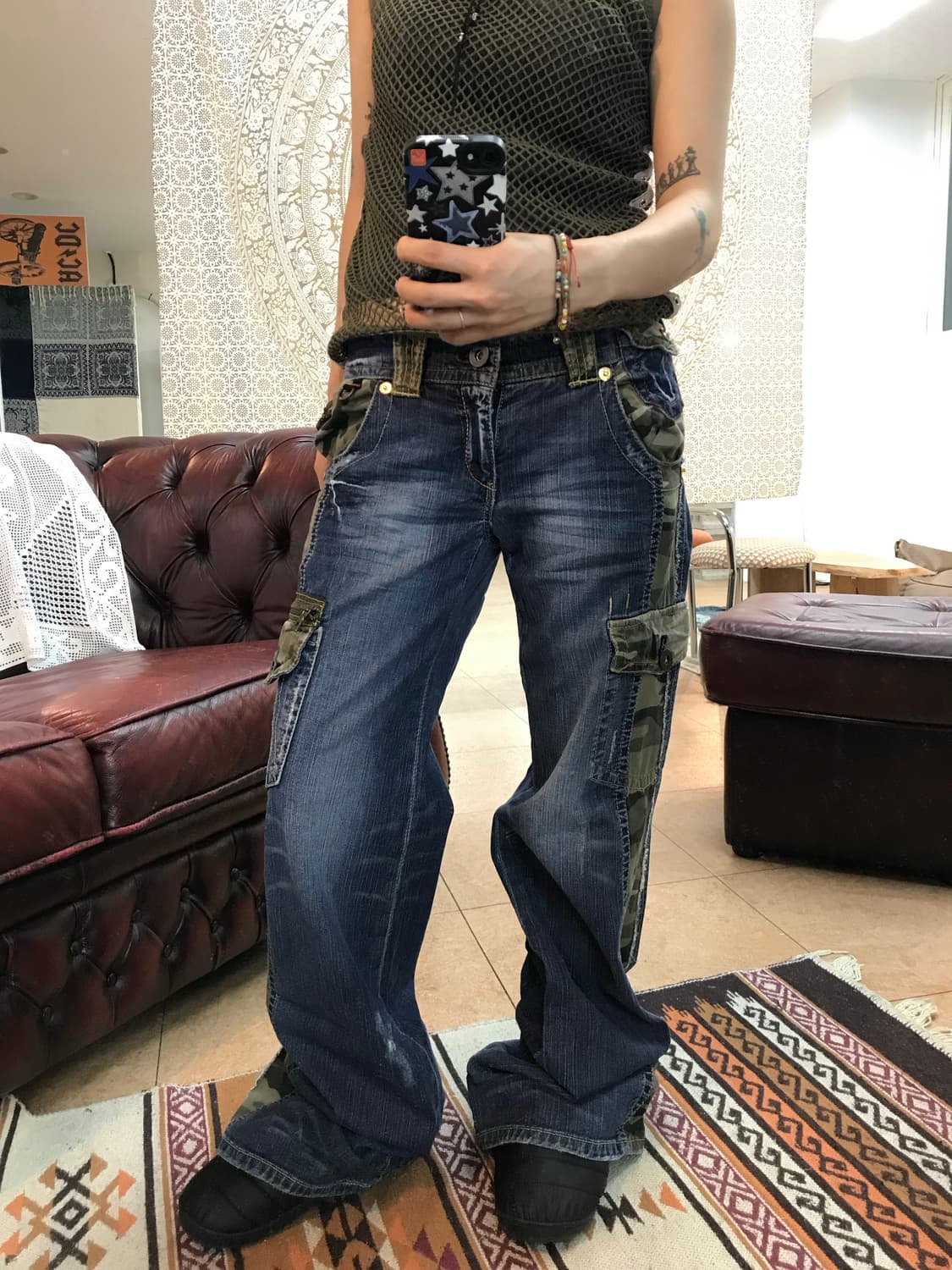 카모 디테일 카고 데님팬츠 상품이미지1