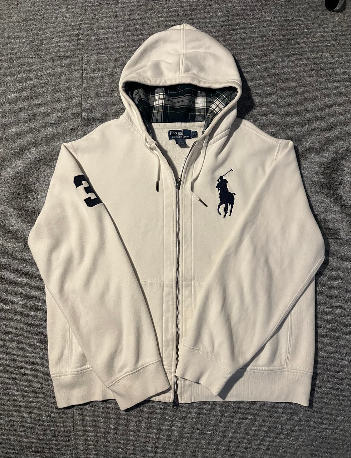 폴로 빅포니 화이트 체크 후드집업 상품이미지1