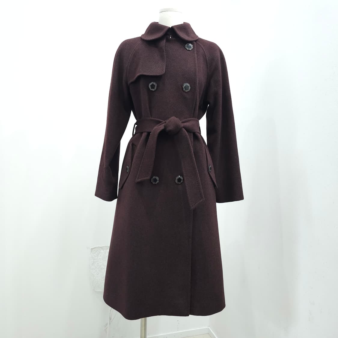 클래식 다크브라운 벨티드 앙고라 울 롱코트 상품이미지1