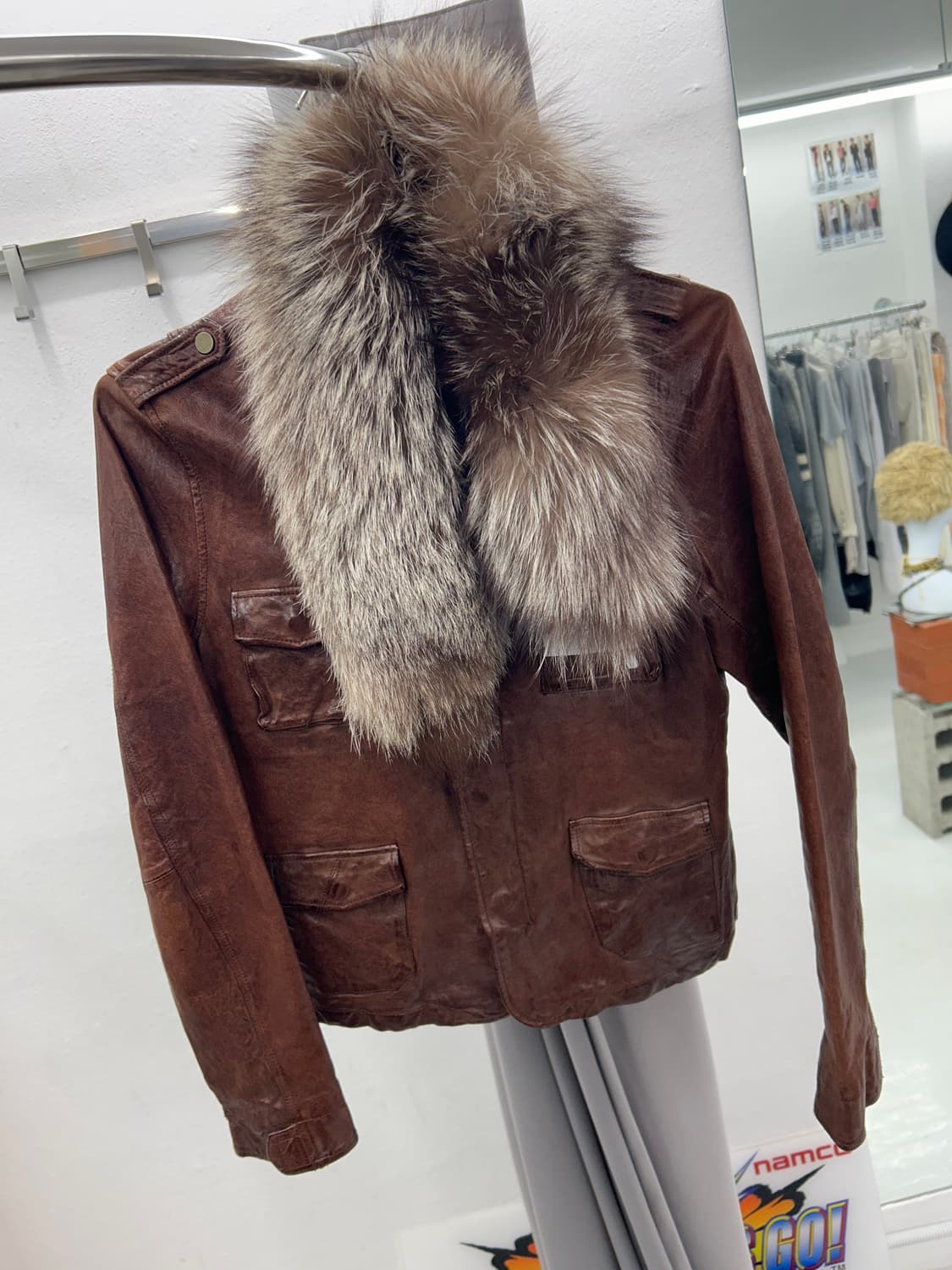 브라운 에이징 레더 자켓 상품이미지5