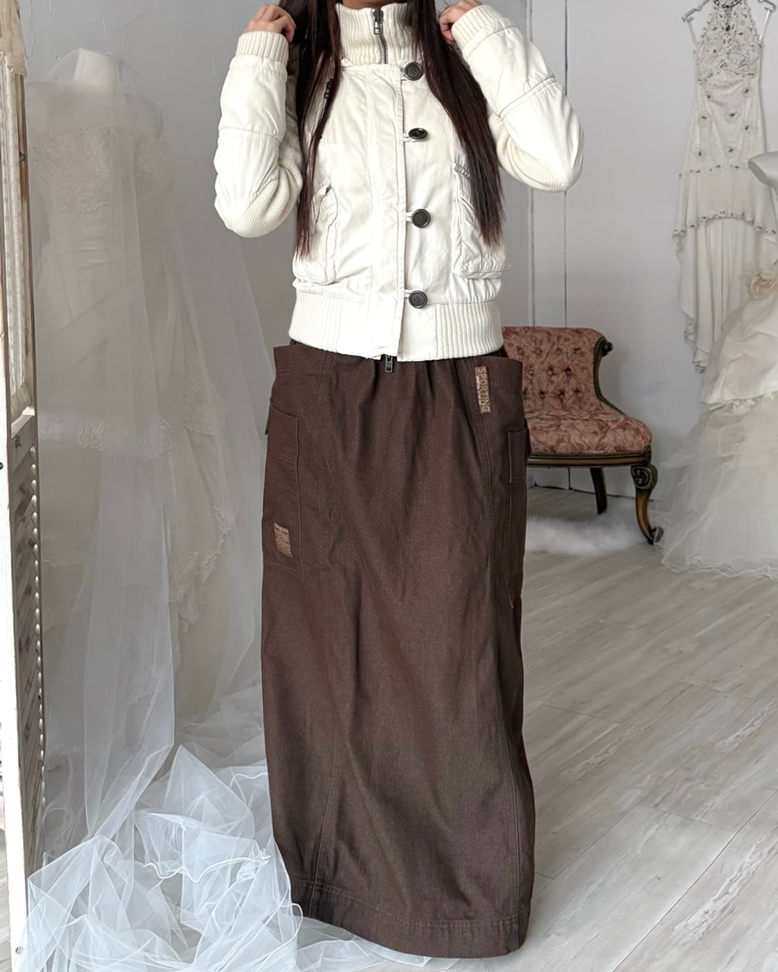 HAI by ISSEYMIYAKE brown Maxi long skirt 상품이미지4