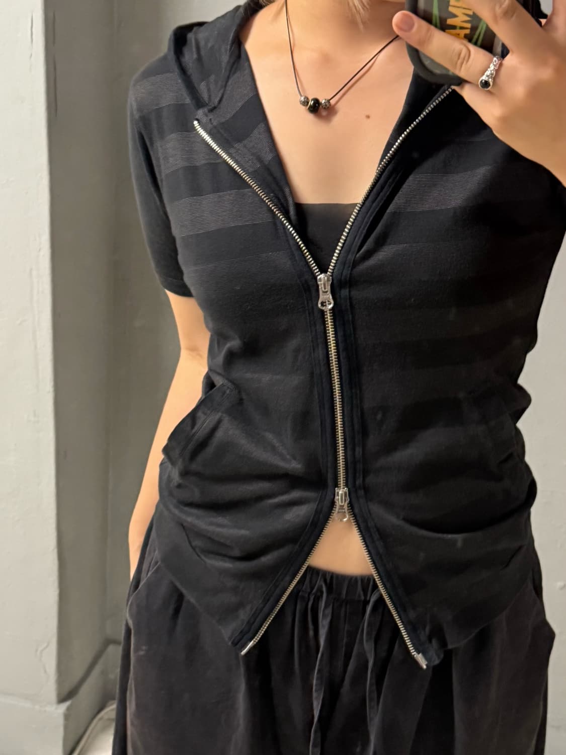 stripe pattern 2-way hood zip-up 상품이미지3