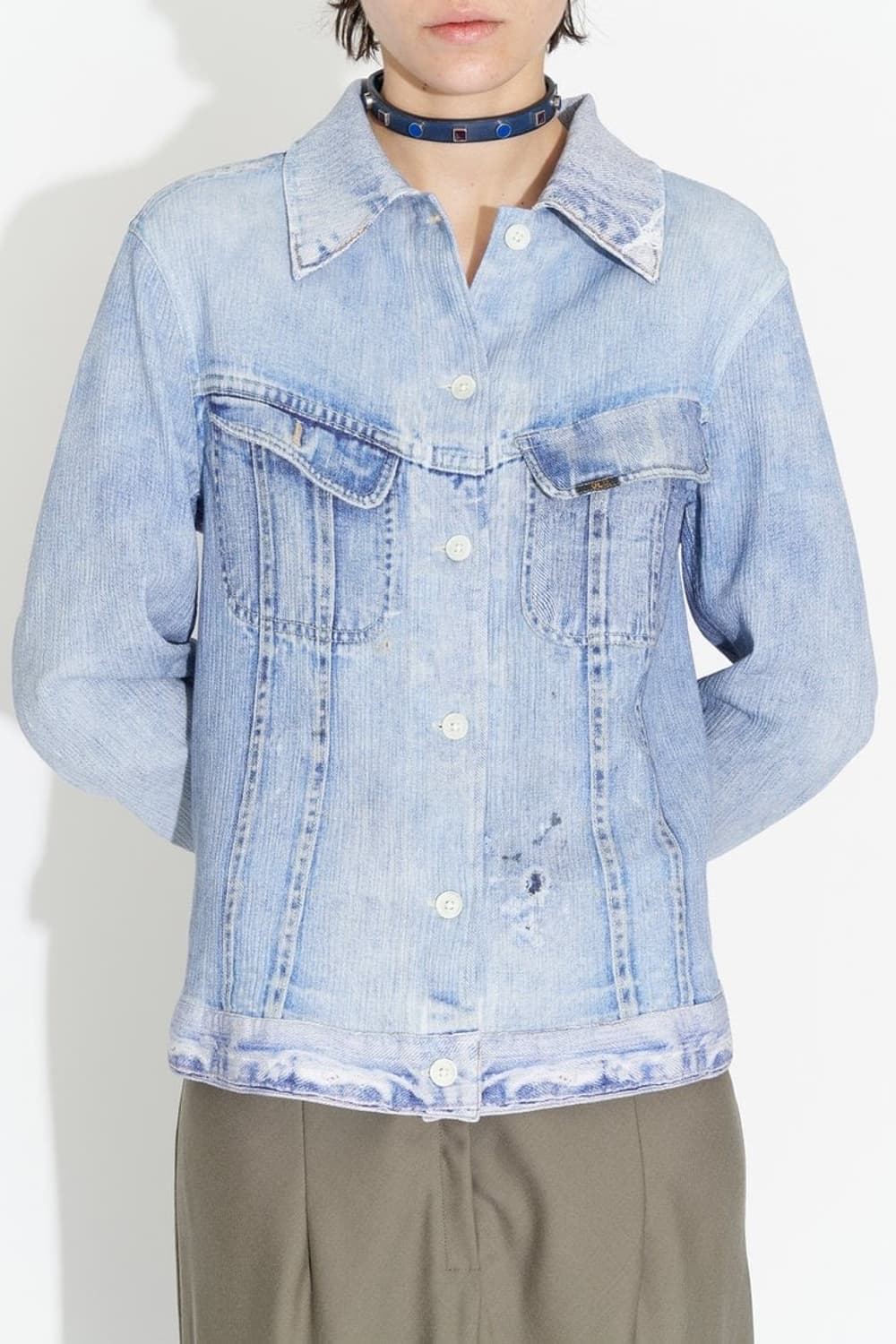 아워레가시 리버스 플리츠 디지털 프린트 데님셔츠 상품이미지1