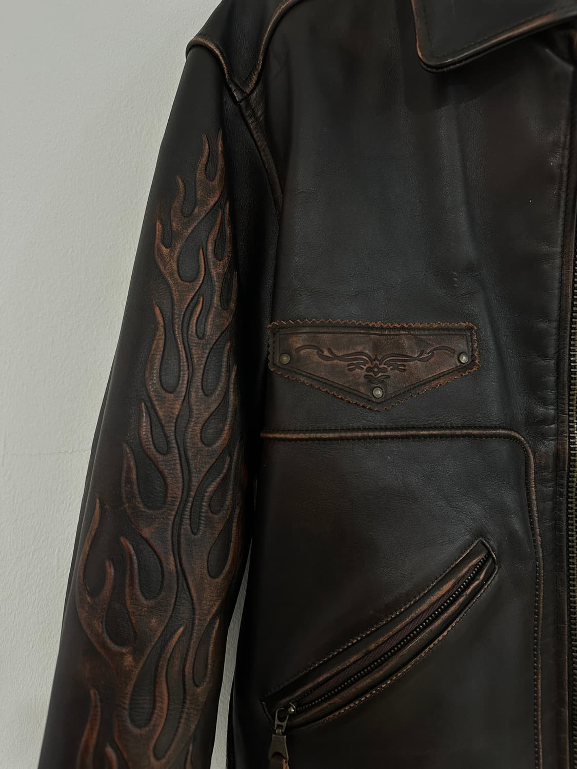 빈티지 플레임 레더 자켓 상품이미지4