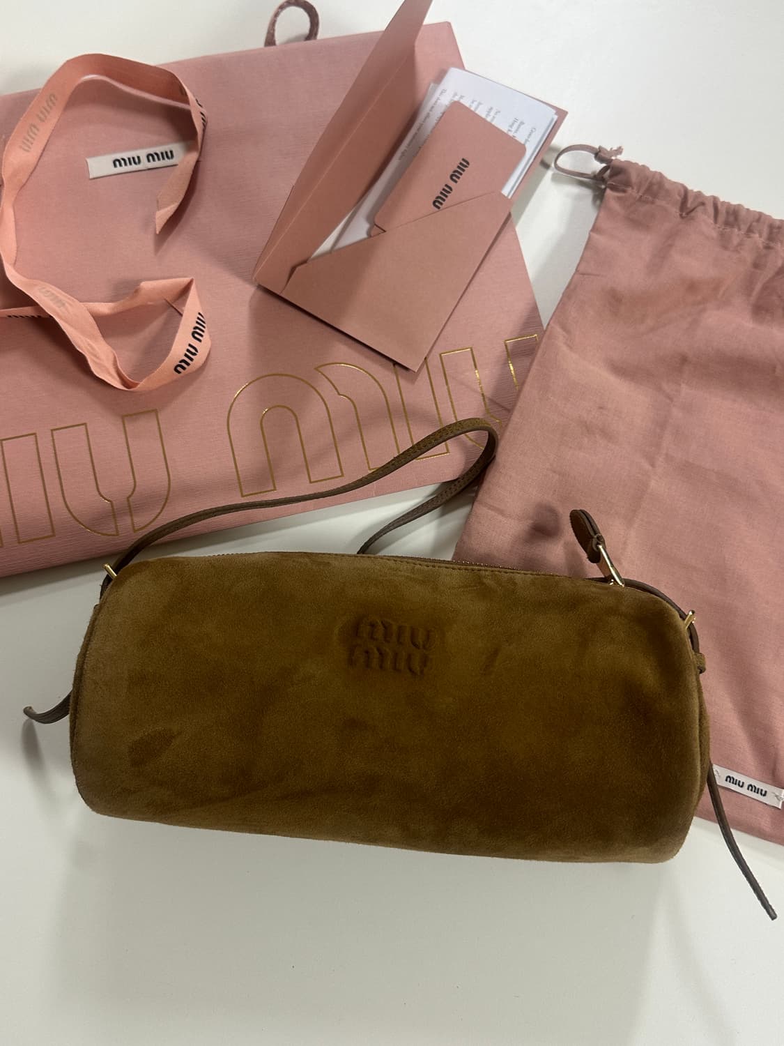 미우미우 스웨이드 레더 포쉐트 미니 토트 숄더백 올리브그린 새상품 상품이미지2