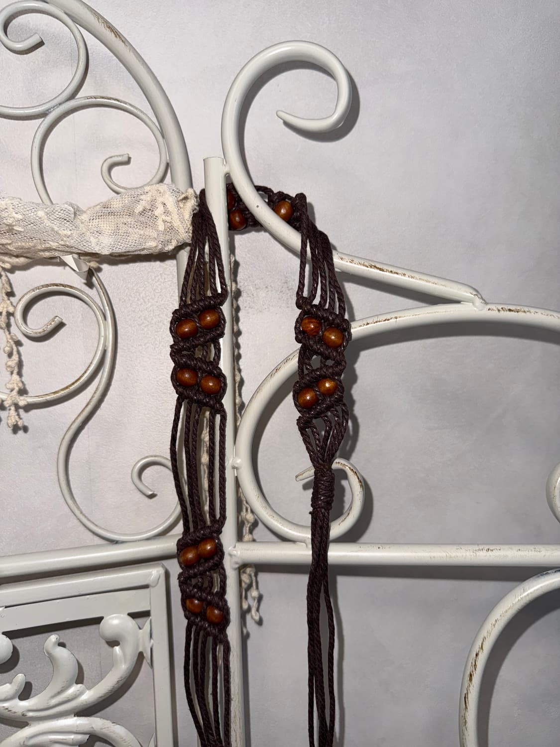 Dark brown wood beads rattan strap belt 상품이미지3