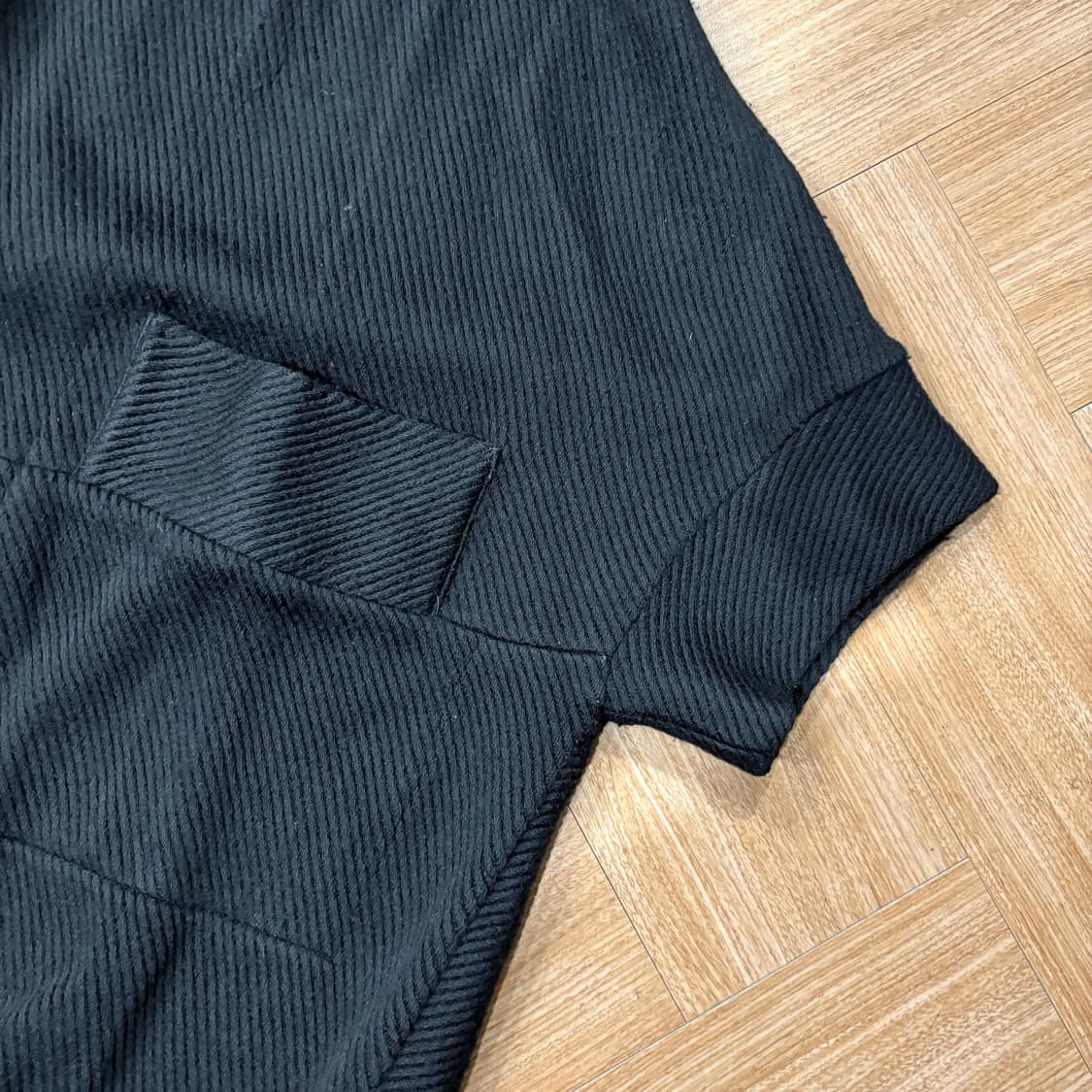 LIMI feu 오버사이즈 블랙 울 숏 슬리브 코트 상품이미지4