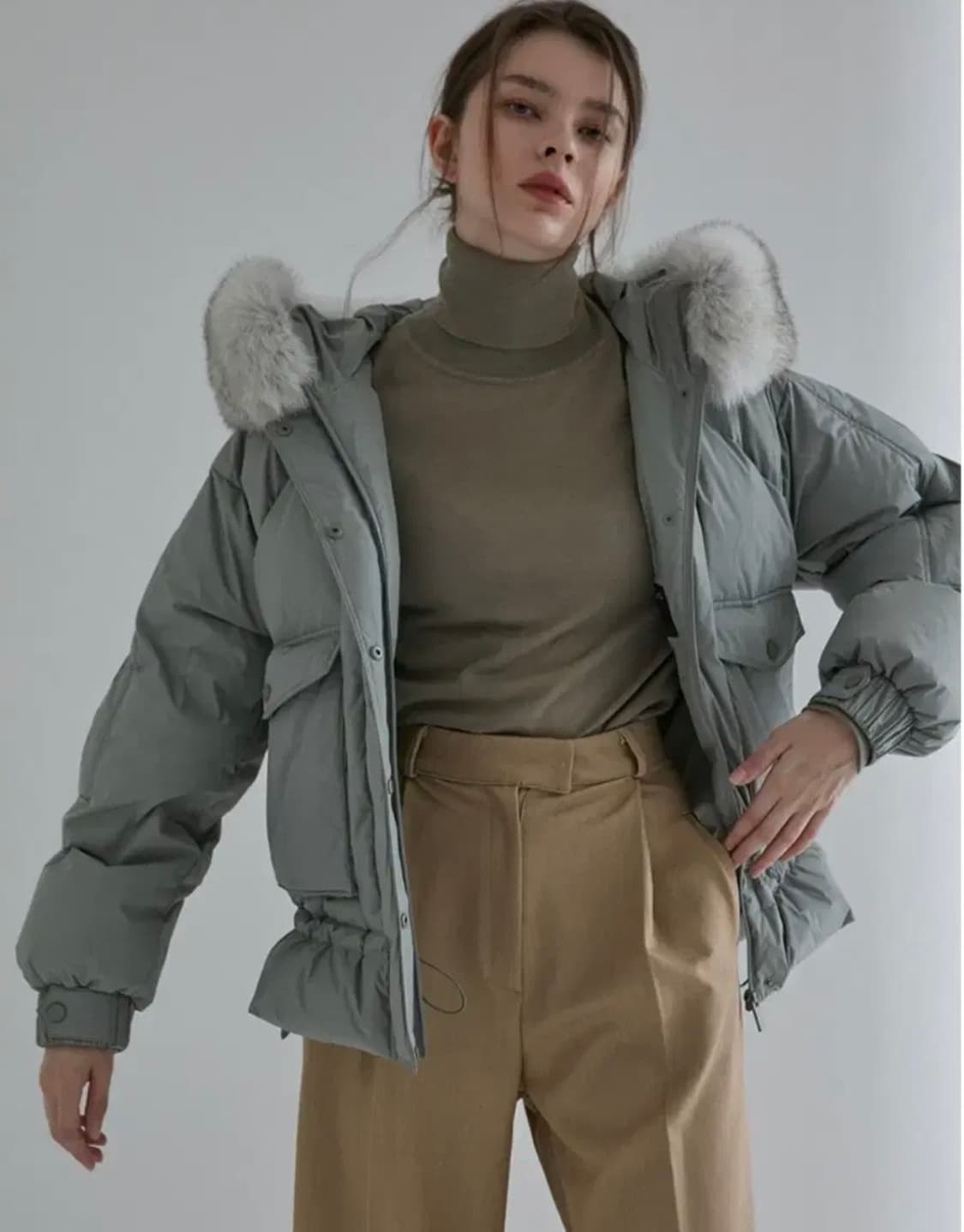 새상품급 에고이스트 사가퍼 구스다운 패딩  라이트그레이 55(66가 상품이미지1