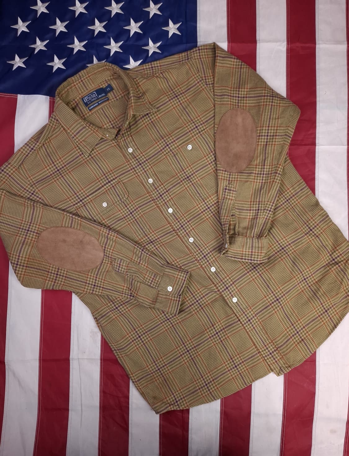 오리지날 폴로랄프로렌 스웨이드 엘보우 글렌 체크 셔츠 상품이미지1