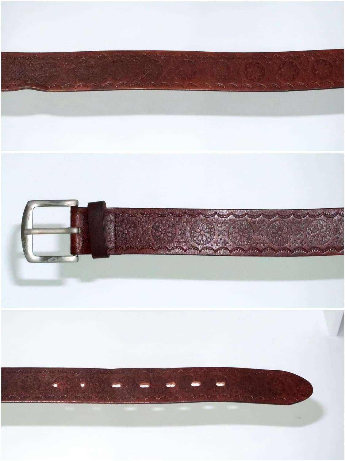 에스닉 플라워 브라운 가죽 벨트 Brown leather belt 상품이미지1