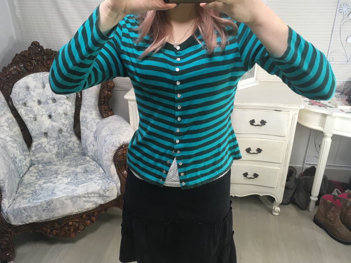 Agnes b. blue green stripe button cardig 상품이미지3