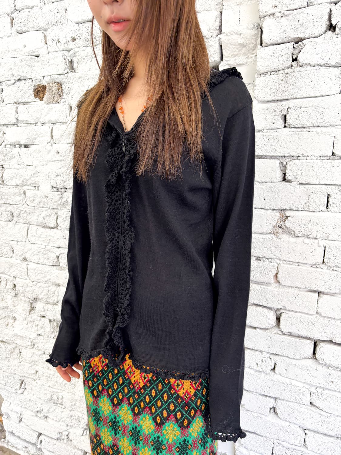 빈티지 레이스 니트 후드집업 상품이미지5