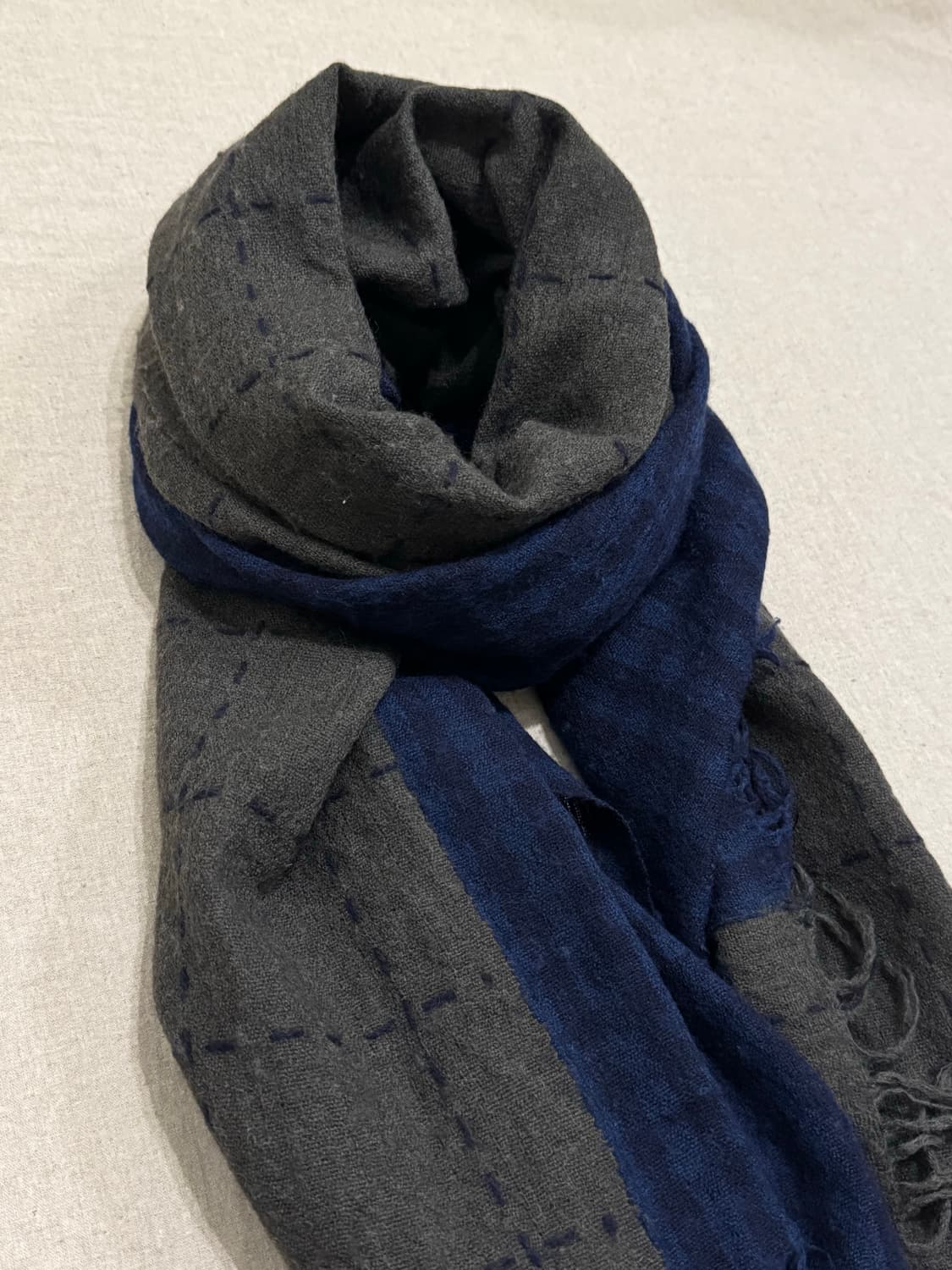 요지야마모토 바이컬러 체크 울 머플러 상품이미지2