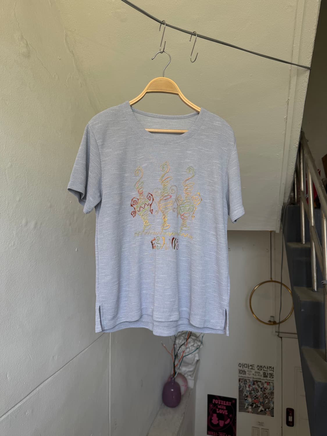 소라색 페어리 자수 반팔 티셔츠 상품이미지1