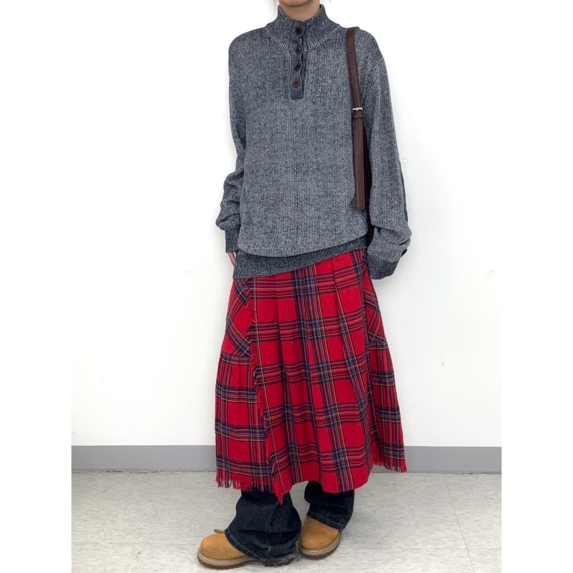 빈티지 레드 타탄체크 랩스커트 상품이미지1