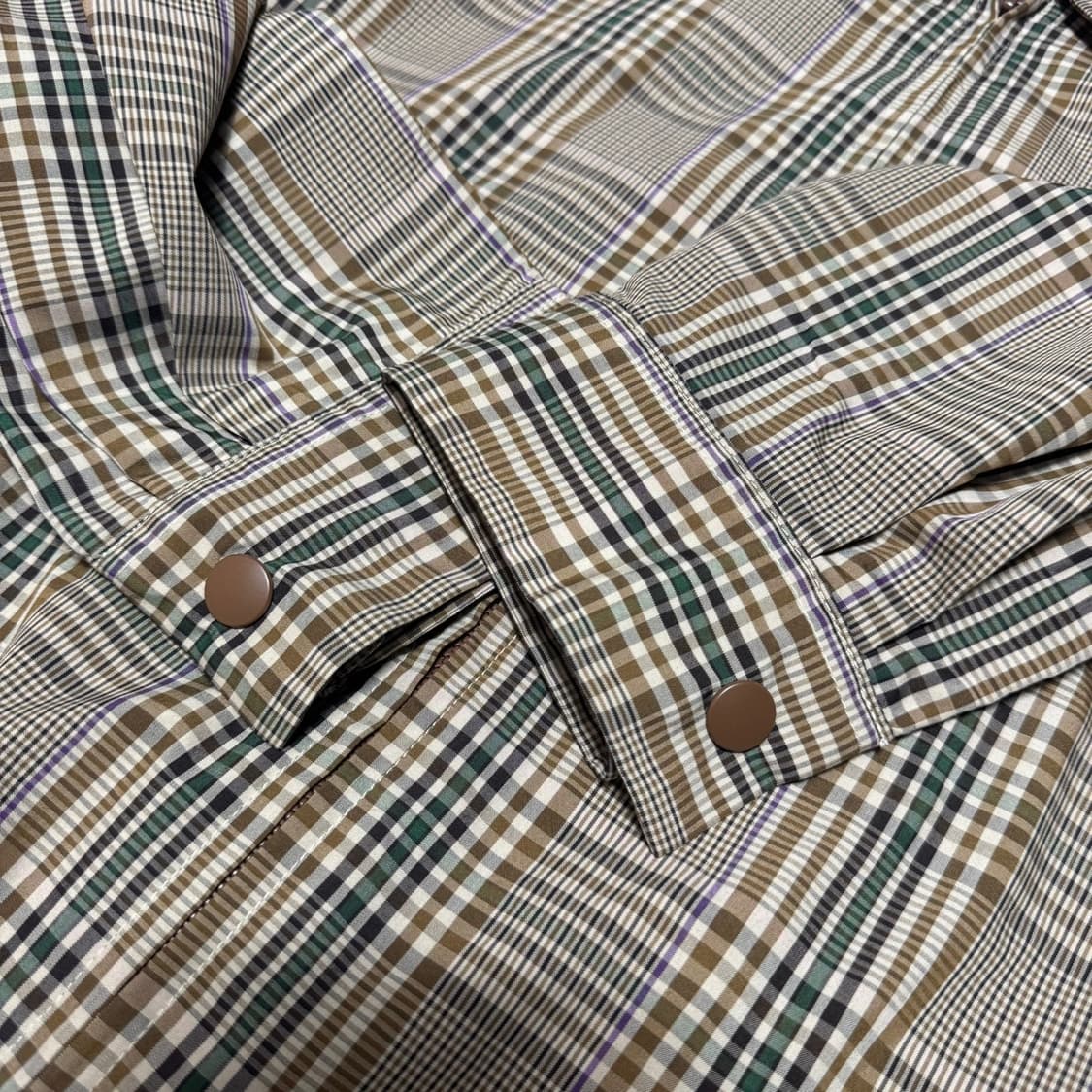 빔즈 베이지 믹스 체크 패턴 폴리에스터 혼방 스트랩 집업 블루종 자켓  상품이미지4