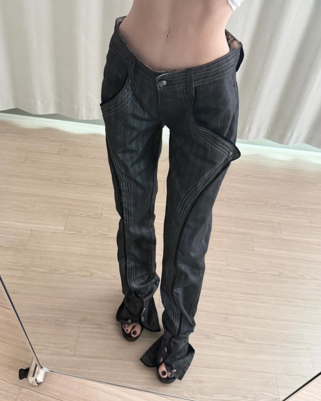 로베르토 카발리 스트라이프 로우라이즈 슬릿 팬츠 상품이미지1