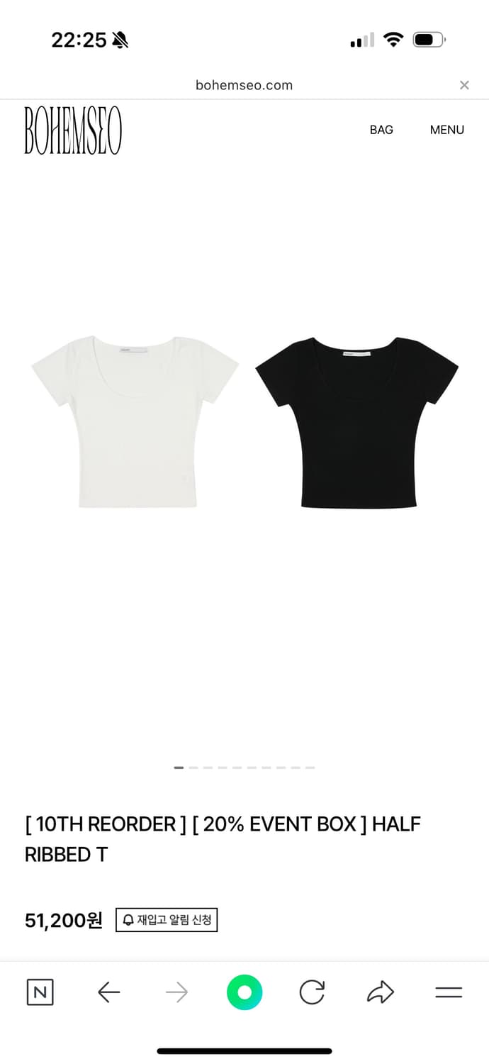 보헤미안서울 하프 리브드 티,블랙 화이트 상품이미지1