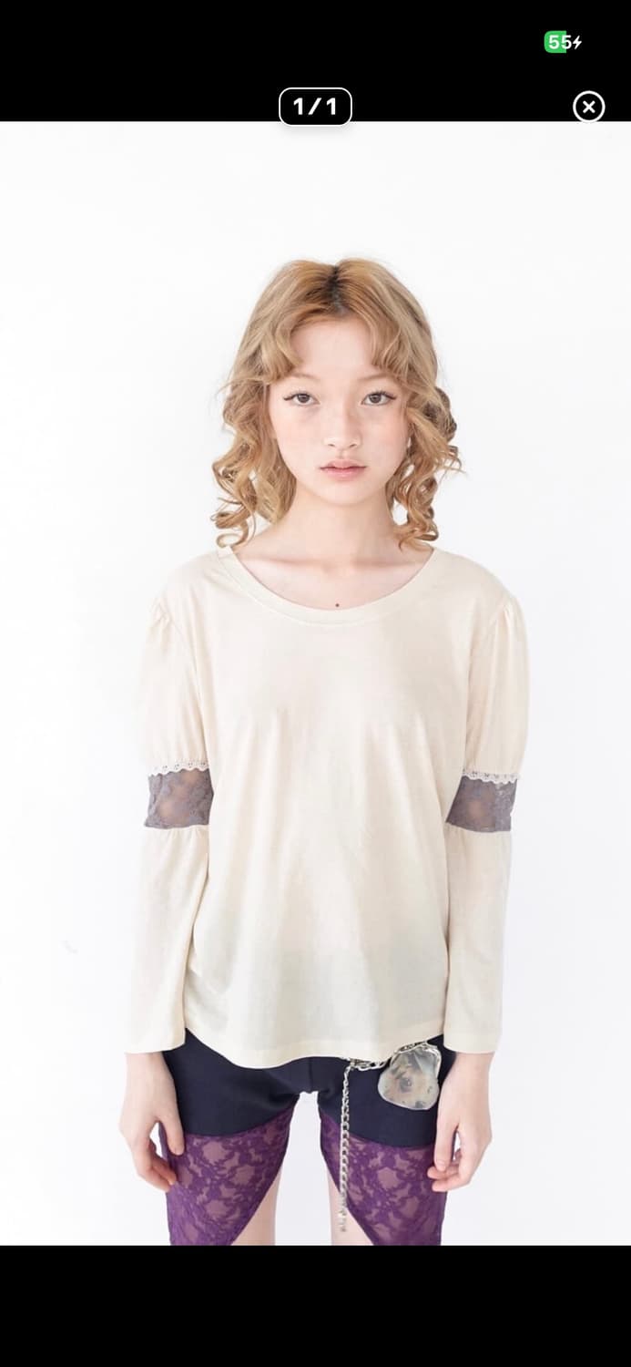 구함) 샵페어리 퍼프 레이스 트리밍 탑 상품이미지1