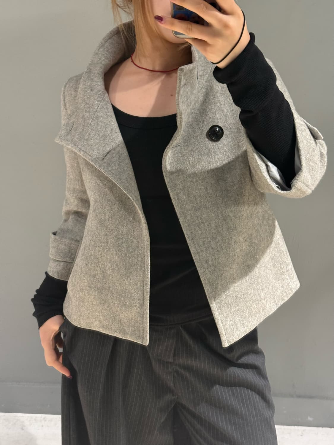 high-neck double button half coat 상품이미지6