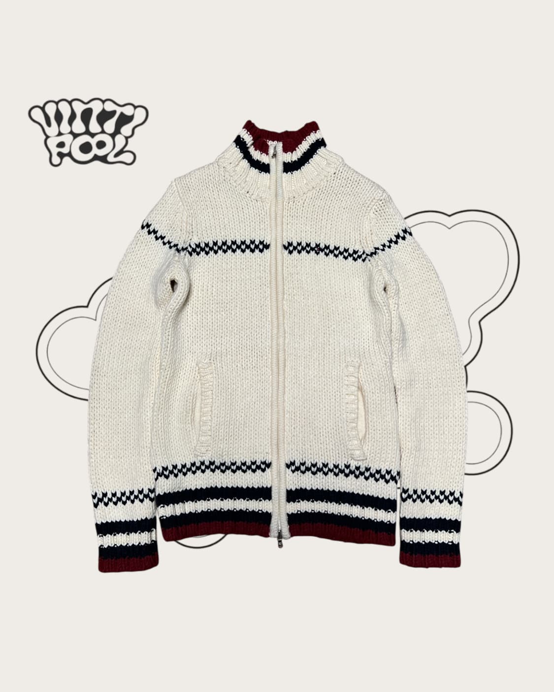 타미힐피거 일본빈티지 투웨이 울 니트 집업 s 아이보리 상품이미지1